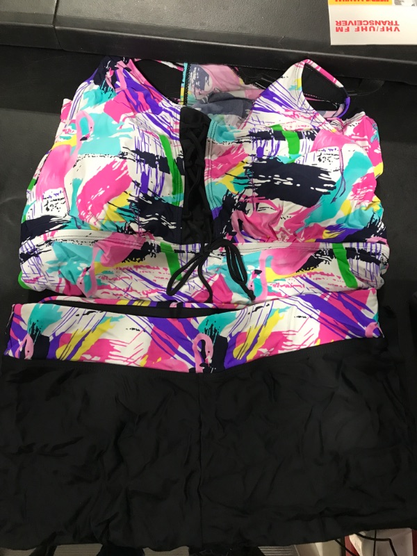 Photo 2 of Aleumdr Womens Racerback Color Block Print Tankini Swimsuits with Swim Capris Size XL