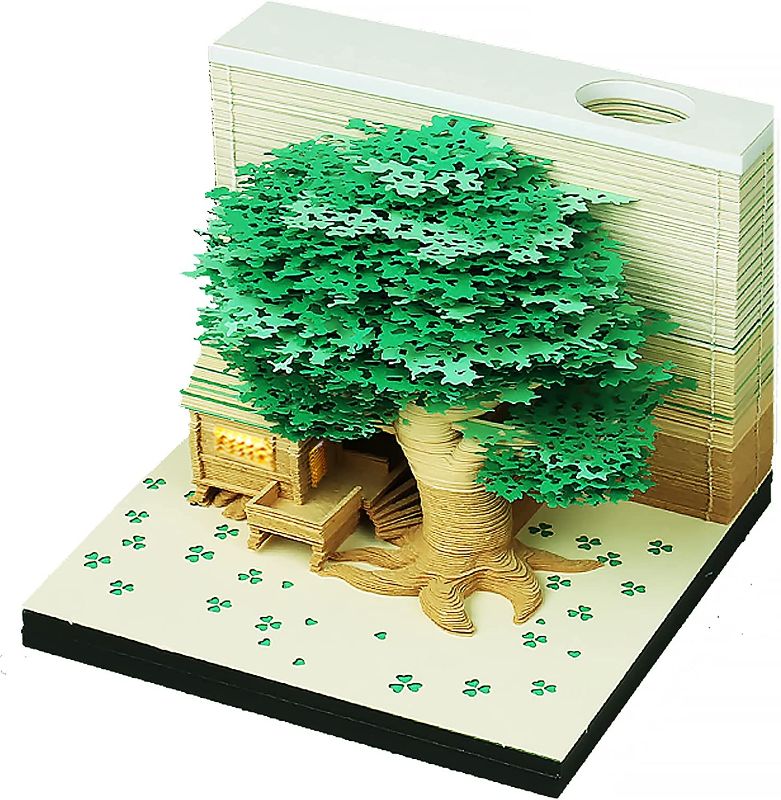 Photo 1 of Desmond Memo Pad 3D with Light, Cute Transparent Non-Sticky Notes Green Cherry Blossom Tree House Decor Post Notes Block with Art Cardstock Paper