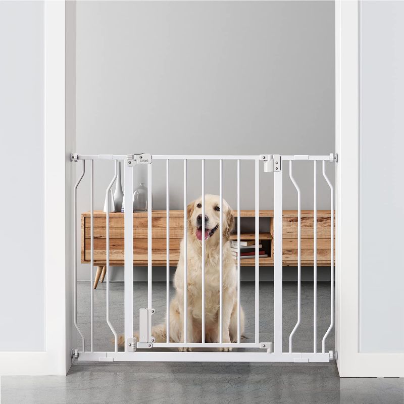 Photo 1 of Ciays Baby Gate 29.5” to 41.3”, 30-in Height Extra Wide Dog Gate for Stairs, Doorways and House, Auto-Close Safety Metal Pet Gate for Dogs with Alarm, Pressure Mounted, White