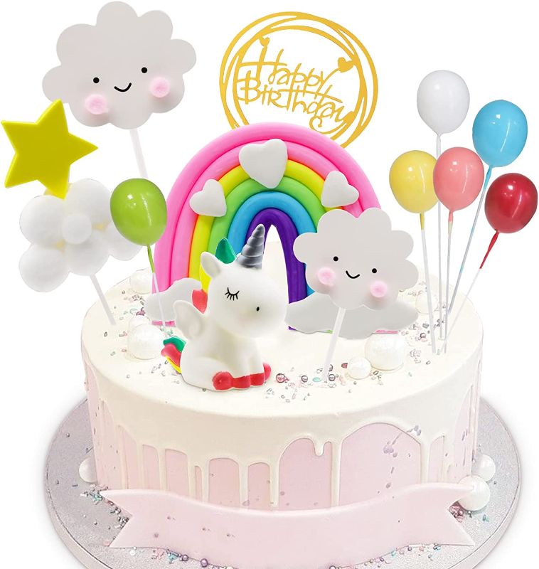 Photo 1 of  Unicorn Cake Topper Unicorn Rainbow Cloud Cake Toppers Kit Balloon Happy Birthday 