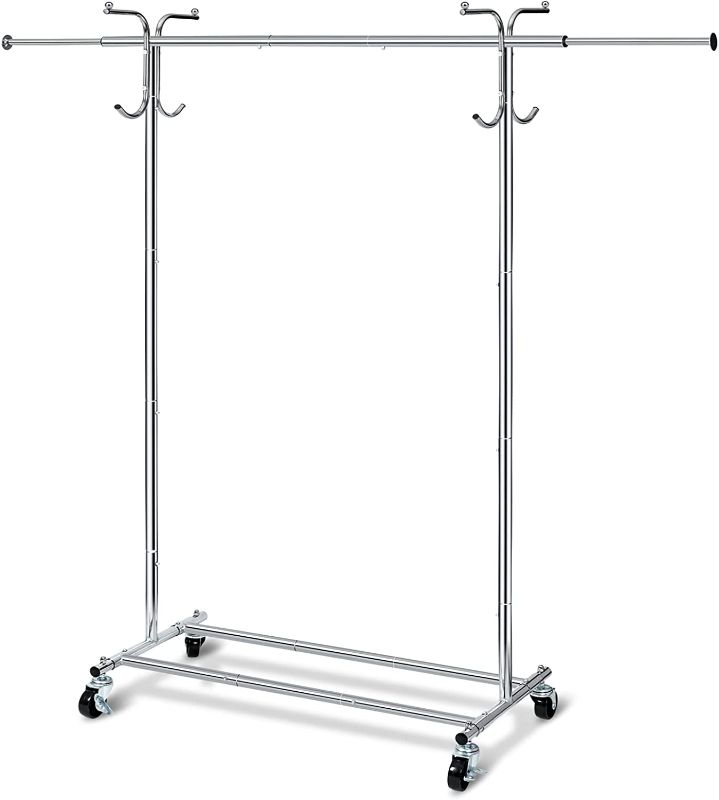 Photo 1 of  Adjustable 2-in-1 Heavy Duty Garment Rack & Coat Rack, 66" L, Rolling Clothes Rack with Lockable Wheels