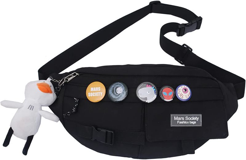 Photo 1 of Boyflux Mens Crossbody Bag with Cute Badge,Trendy Mens Travel Bag Sports Fitness Fashion Fanny Bag.(Black)