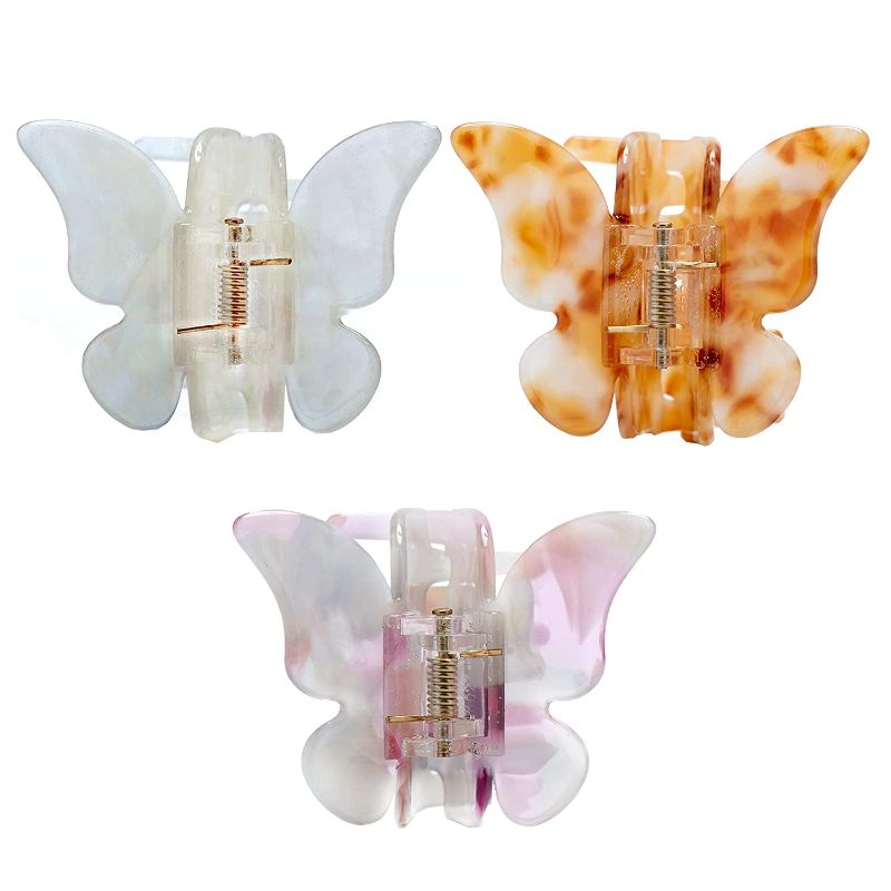 Photo 1 of Butterfly Hair Clips, Tortoise Shell Cellulose Acetate Barrettes Claw Clips No-Slip Grip French Design Hair Jaw Clips Clamp Small Hair Accessories for Women Girls Ladies (3 Pack) 