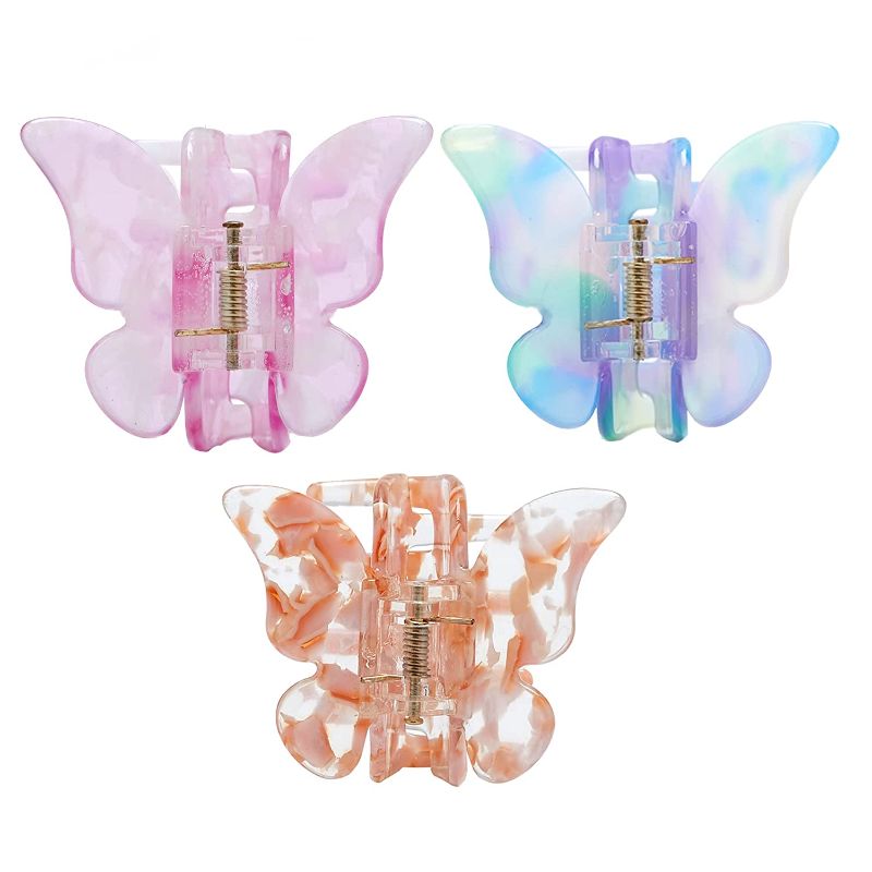 Photo 1 of Butterfly Hair Clips, Tortoise Shell Cellulose Acetate Barrettes Claw Clips No-Slip Grip French Design Hair Jaw Clips Clamp Small Hair Accessories for Women Girls Ladies Fashion Ponytail Holders (3 Pack)