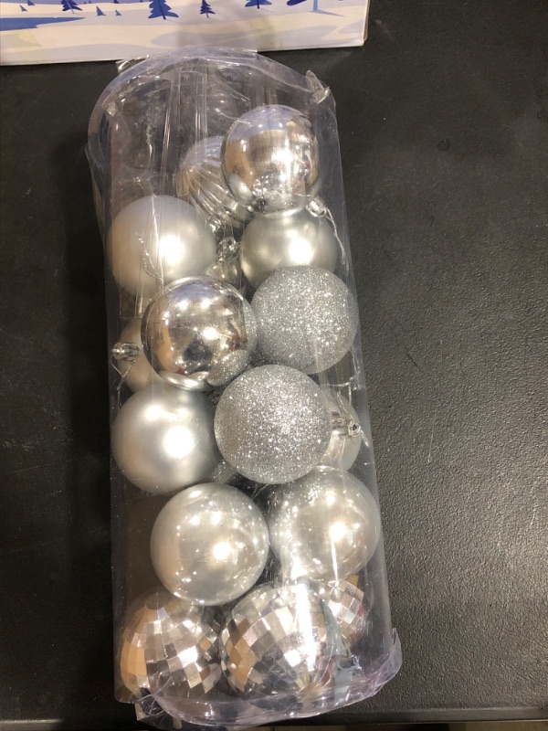 Photo 2 of 24 Pieces Christmas Ball Ornaments Christmas Tree Decorations Tree Balls for Tree Ornaments Holiday Wedding Party Decoration Hooks 2.36 Inch, 6 Styles() Silver