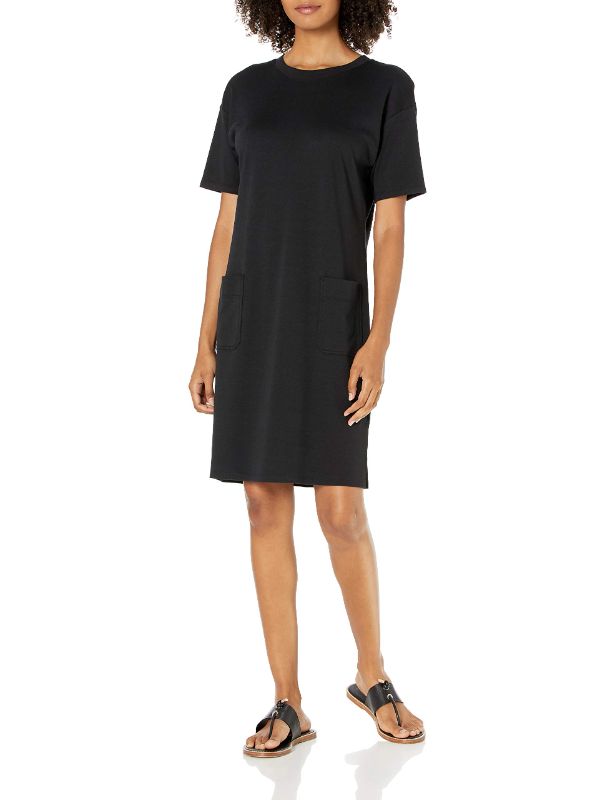 Photo 1 of Daily Ritual Women's Pima Cotton and Modal Interlock Patch-Pocket T-Shirt Dress Medium Black