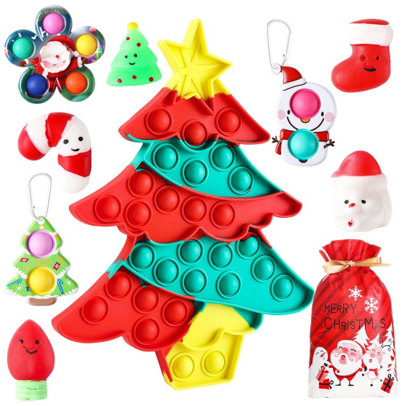 Photo 1 of 9 Pack Christmas Pop Fidget Toys, Big Size Christmas Tree Santa Fidgets Sensory Toy, Sensory Toys for Kids Christmas Pack Classroom Rewards Party Favor Birthday. pop-Christmas tree