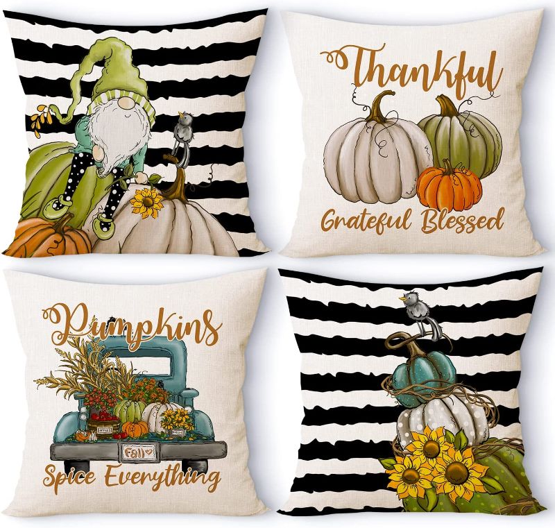 Photo 1 of Ywlake Fall Throw Pillow Covers 20x20 Set of 4, Decorative Seasonal Holiday Autumn Pumpkin Farmhouse Harvest 20 x 20 Cushion Pillow Cases for Indoor Home House Bedroom Couch Decor
