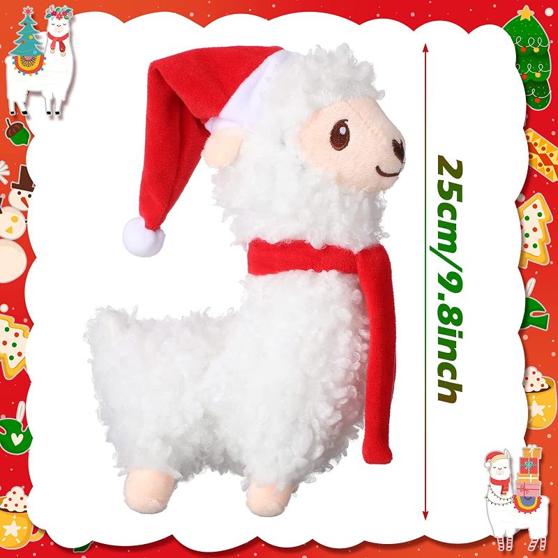 Photo 1 of 10 Inch Christmas Stuffed Animal Christmas Plush Toy with Santa Hat Xmas Plush Stuffed Llama Christmas Party Favors Gift Winter Holiday Decoration 