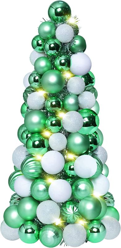 Photo 1 of 16inch LED Lighted Christmas Ball Tree, Home Party Ball Ornaments Decors,Xmas Table Decoration with 20PCS LED Lights,Xmas Tree Balls Decor for Party,New Year((Green+White) 