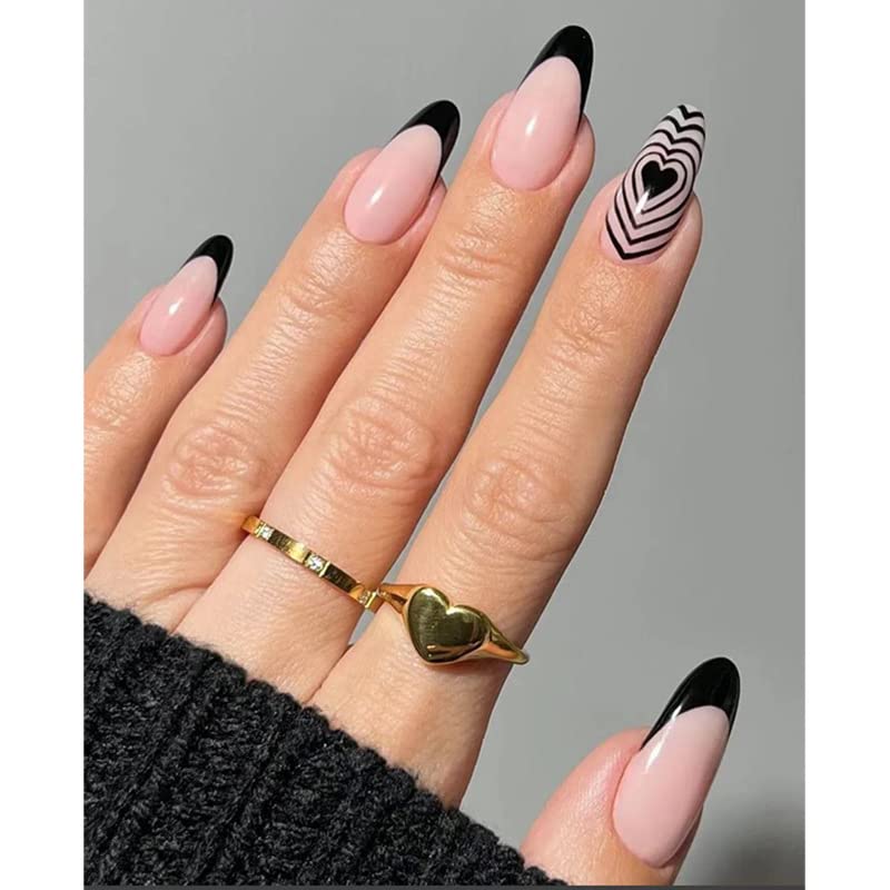 Photo 1 of 24 Pcs Press on Nails Short Fake Nails Luxury Crystal Acrylic Stick on Nails Tips Artificial Finger Manicure with Adhesive Tape for Women and Girls (Magic Black) 