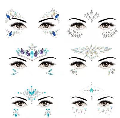 Photo 1 of 6 Packs Rhinestone Face Jewels Festival Rave,Mermaid Face Gems Glitter, Self-adhesive Eyes Eyebrow  Crystal Acrylic Diamond Temporary Tattoo Stickers---DESIGNS MAY VERY 