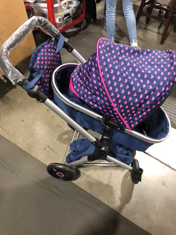 Photo 5 of Bayer Design Baby Doll City Vario Pram, Blue Pink with Hearts Unicorn