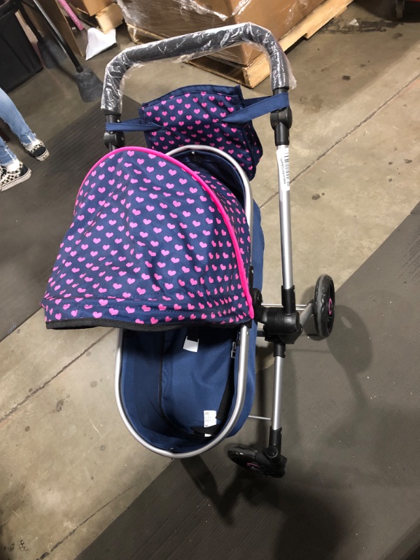 Photo 2 of Bayer Design Baby Doll City Vario Pram, Blue Pink with Hearts Unicorn