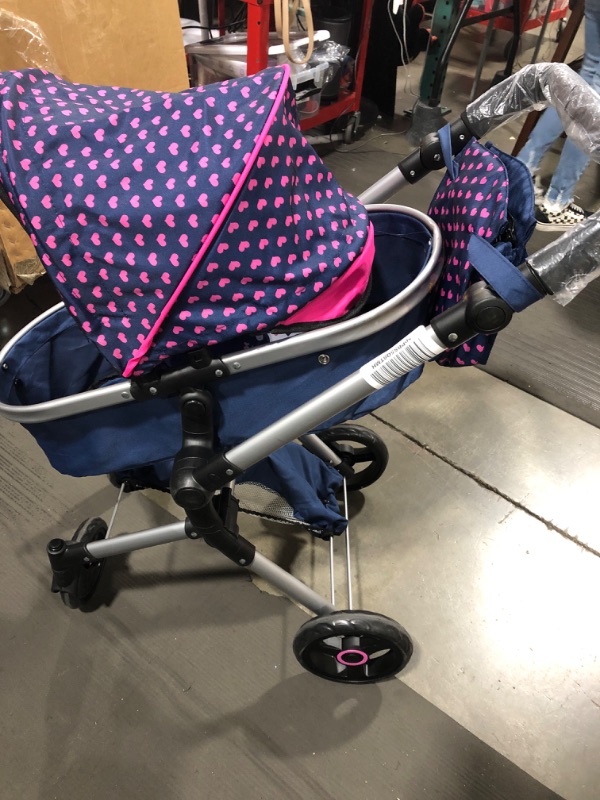 Photo 3 of Bayer Design Baby Doll City Vario Pram, Blue Pink with Hearts Unicorn