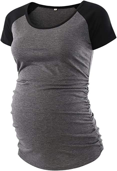 Photo 1 of BBHoping Women's Maternity Tops Short & Long Sleeve Baseball Crew Neck Classic Side Ruched Pregnancy T-Shirt SIZE M