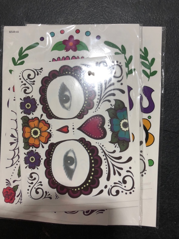 Photo 2 of 2 PACK COKOHAPPY Halloween Temporary Face Tattoos Makeup Kit  Day of the Dead Sugar Skull Floral Black Skeleton Web Red Roses Full Face Mask Stickers Tattoo Families Party Supplies