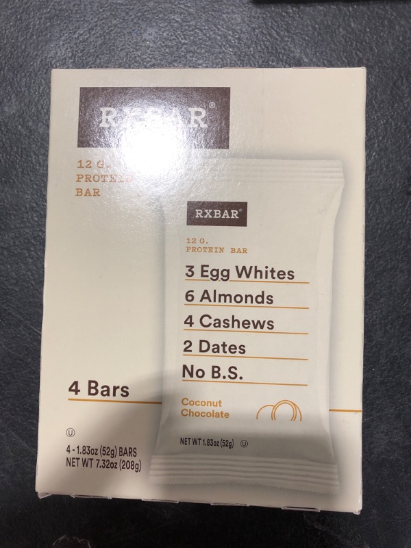 Photo 2 of 2 PACK RXBAR, Coconut Chocolate, Protein Bar, 1.83 Ounce (Pack of 4), High Protein Snack, Gluten Free