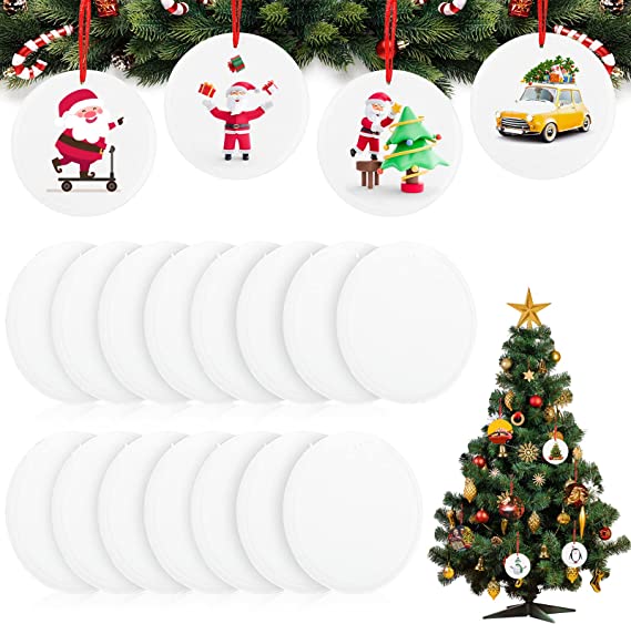 Photo 1 of 25 Pcs Sublimation Glass Ornament Bulk Christmas Sublimation Ornament Blanks Glass Round Ornament with String Hanging Pendant for Home Crafting DIY Christmas Tree Decor, 2.75 Inch
