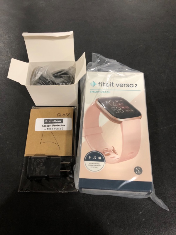 Photo 2 of Fitbit Versa 2 Health and Fitness Smartwatch with Heart Rate, Music, Alexa Built-In, Sleep and Swim Tracking, Petal/Copper Rose, One Size (S and L Bands Included) Petal/Copper Rose Versa 2 Smartwatch