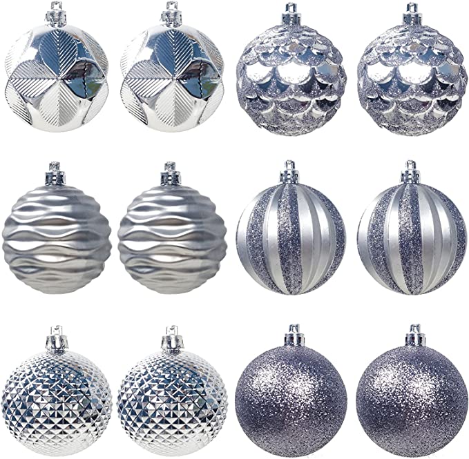 Photo 1 of 2.36"/60mm Christmas Balls Ornaments, Small Shatterproof Plastic Christmas Tree Decorations, Decorative Hanging Baubles for Christmas Holiday Wedding Party - 12 Pieces, Grey