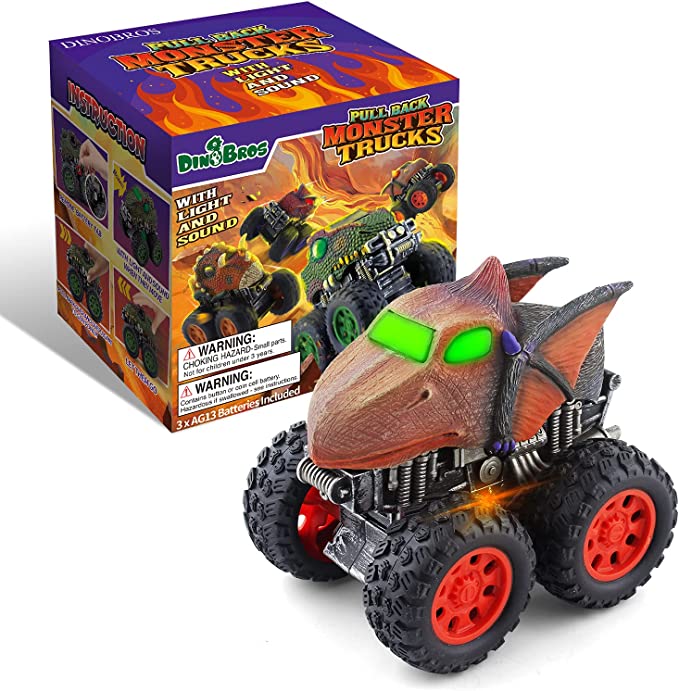 Photo 1 of DINOBROS Dinosaur Car for Kids 3-5, Pterosaur Pull Back Monster Truck Toys with Light and Sound Effect for Boys and Girls