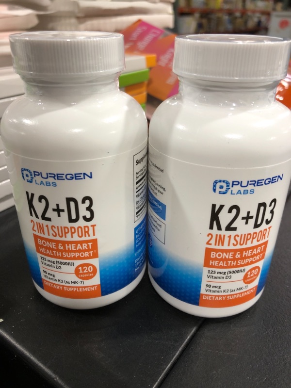 Photo 1 of 2 in 1 High Potency Formula 90mcg Vitamin K2 (MK7) and 5000 IU Vitamin D3 Supplement for Bone and Heart Health | Non-GMO Formula Vitamin D3 & K2 Complex, Total 240 Capsules I 8 Month Supply EXP 04/2023