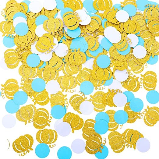 Photo 1 of 300 Pcs Glitter Gold Pumpkin Confetti Thanksgiving Table Confetti Circle Dots Baby Shower Confetti Pumpkin Party Confetti Blue and White Paper Confetti for Fall Halloween Wedding Party Table Decor 2 pack
