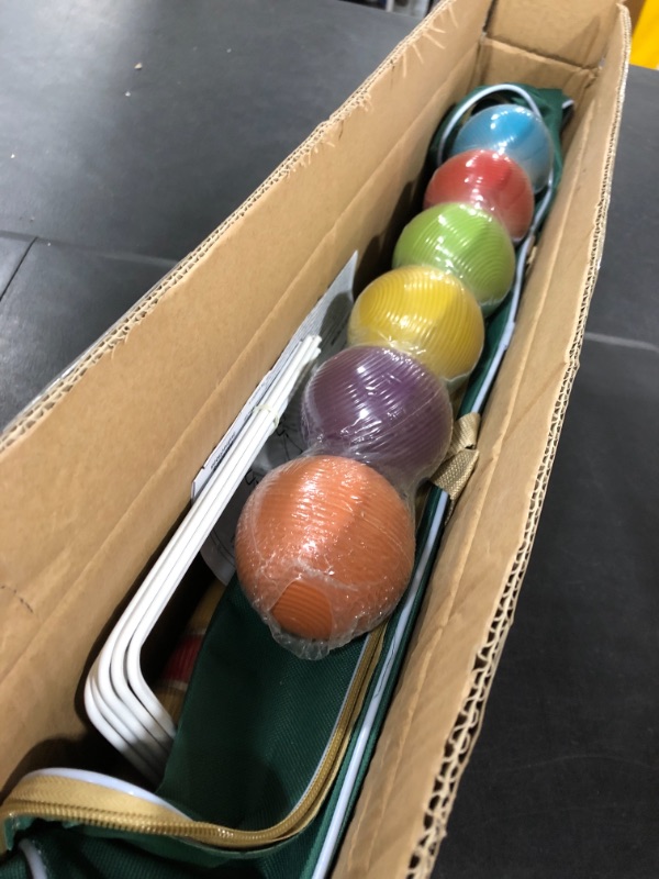 Photo 1 of ApudArmis Six Player Croquet Set with Premiun Rubber Wooden Mallets 28In,Colored Ball,Wickets,Stakes - Lawn Backyard Game Set for Adults/Teenagers/Family (Large Carry Bag Including)