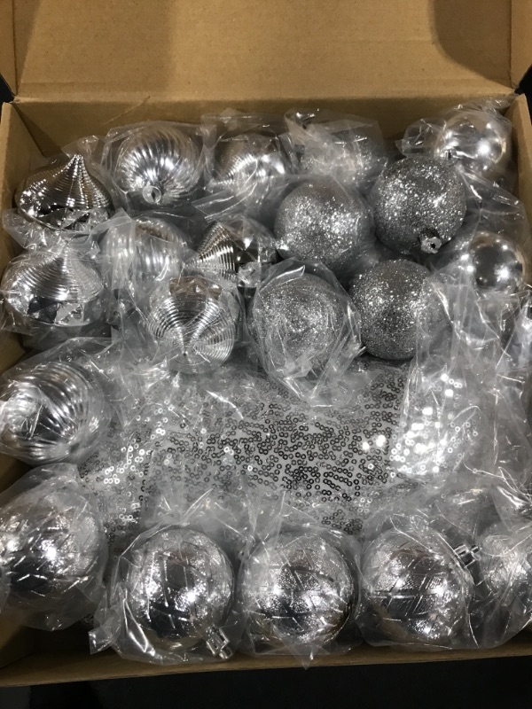 Photo 2 of 27 Pieces Christmas Tree Decoration Set, Christmas Star Tree Topper 25 Christmas Ball Ornaments and 48'' Christmas Sequin Tree Skirt for Holiday Xmas Tree Decoration (Silver) https://a.co/d/j37XJ00