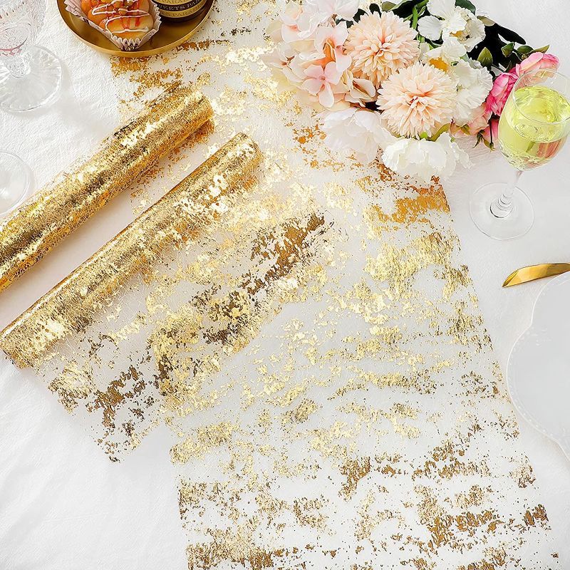 Photo 1 of 3 Pieces Metallic Table Runners Sequin Table Runners Glitter Rectangle Table Runners Sparkly Thin Table Cloths for Wedding Birthday Baby Shower Home Table Decorations (Gold,11 x 84 Inches)
