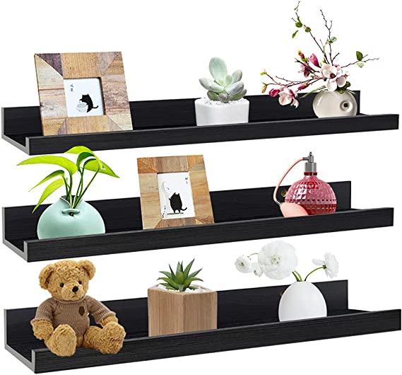 Photo 1 of 24 Inch Black Wall Mounted Floating Shelves Set of 3, Picture Shelving Ledge for Kitchen, Living Room, Bedroom, Office
