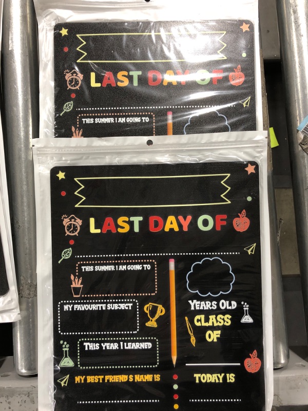 Photo 2 of 2 PACK First & Last Day of School Chalkboard, 10 x 12 Inch Double Sided Preschool, Kindergarten Back to School Signs, Reusable Wooden 1st Day of School Board for Kids. Photo Prop Back to School Supplies.
