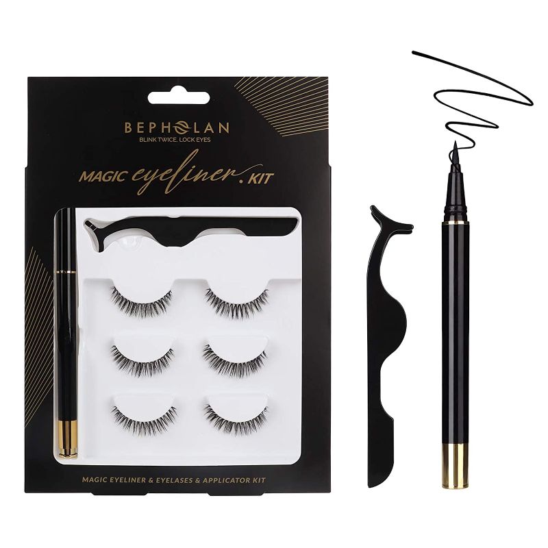 Photo 1 of BEPHOLAN 3 Pairs False Eyelashes Eyeliner Glue Kit, Prefect 3D Effect Faux Mink Lashes, Synthetic Fiber Material Strip Fake Eyelashes, XMZ226
