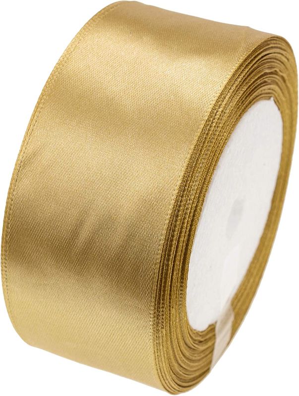 Photo 1 of 25 Yards 1-1/2 inch Wide Satin Ribbon Perfect for Wedding,Handmade Bows and Gift Wrapping(Dark Gold) 2PC