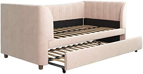 Photo 1 of (BOX 1 OF 2) Little Seeds Valentina Upholstered Trundle, Twin Size, Pink Velvet Daybed,
