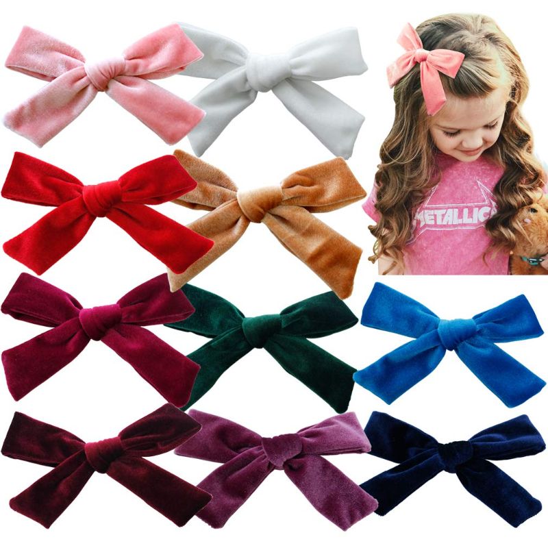 Photo 1 of (2 PACK) Big Hair Bows Girls Toddler Velvet 5 inches 10 PCS Hair Clips for Girls Alligator Baby Ponytail Holder
