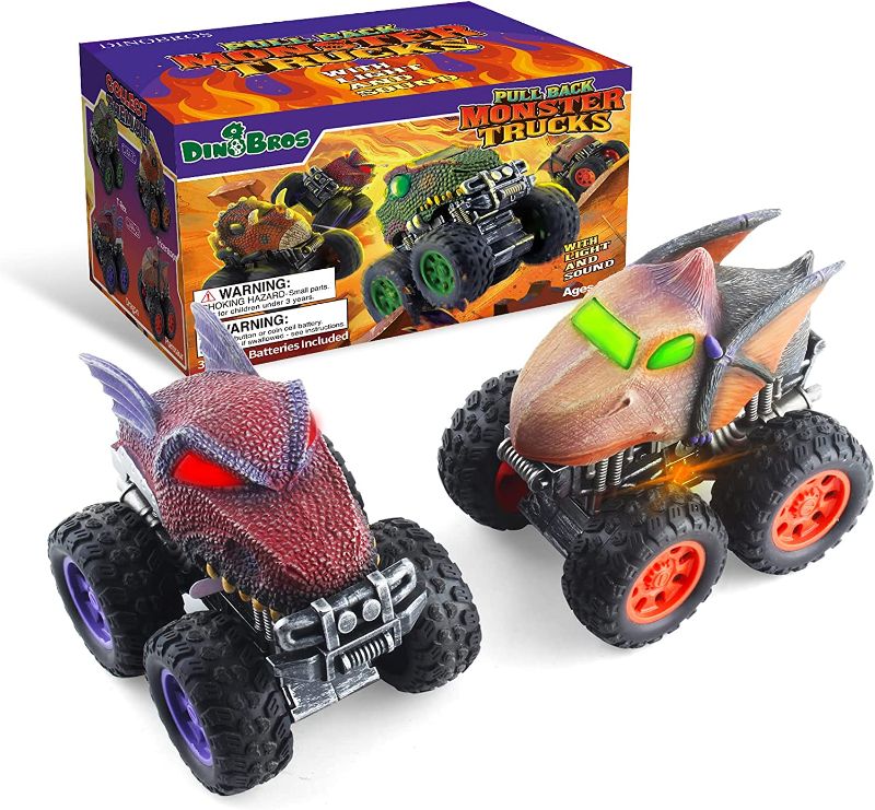 Photo 1 of DINOBROS Dinosaur Toys Pull Back Cars for Kids 3-5 Dragon and Pterosaur Monster Truck with Sound & Light Effect 