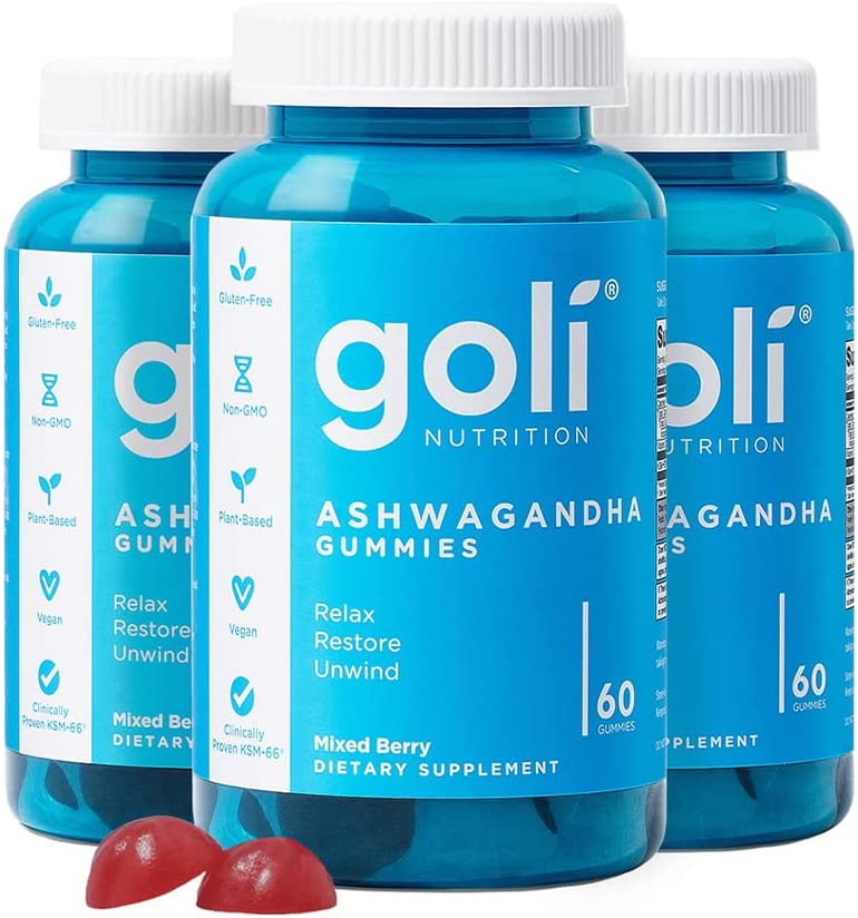 Photo 1 of (3 PACK) Goli Ashwagandha & Vitamin D Gummy - 180 Count - Mixed Berry, KSM-66, Vegan, Plant Based, Non-GMO, Gluten-Free & Gelatin Free Relax. Restore. Unwind.
