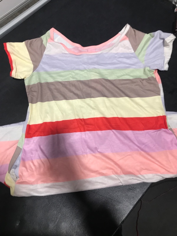 Photo 1 of Alaster Women’s Casual Summer T Shirt Dress Loose Short Sleeve Tunic Dress with Pocket for Women E-purple Colorful Striped Medium