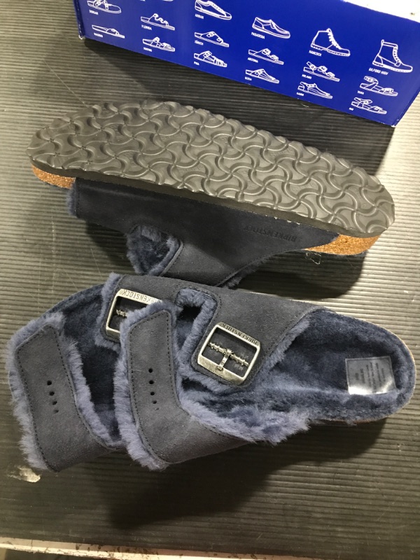 Photo 2 of BIRKENSTOCK Shearling Arizona Suede Leather Midnight Two-Strap Sandals size 10
