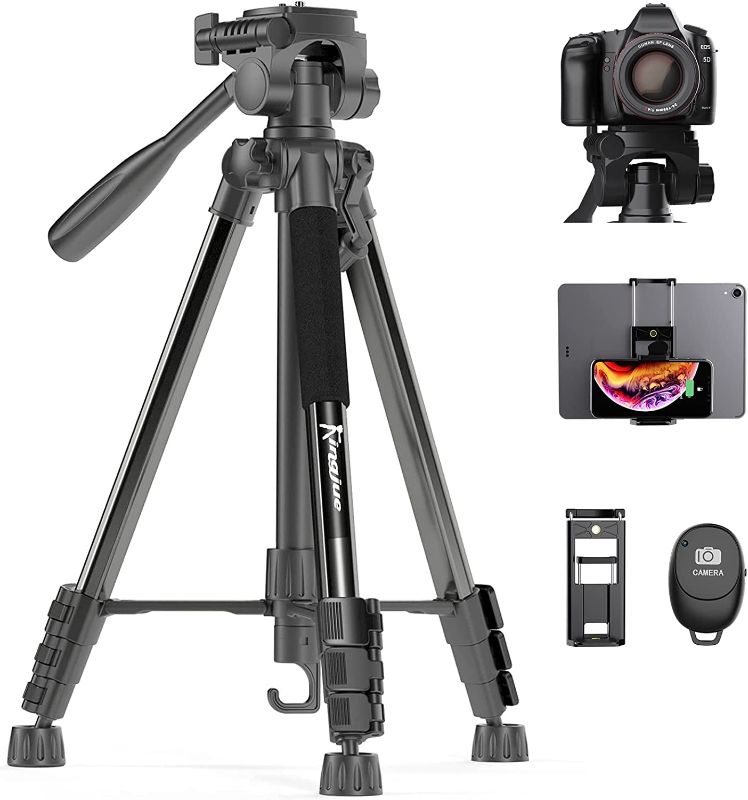 Photo 1 of KINGJUE Camera Tripod for Canon Nikon DSLR 60” Lightweight Tripod with Remote Shutter Tablet Phone Holder and Carry Bag Max Load 11LB
