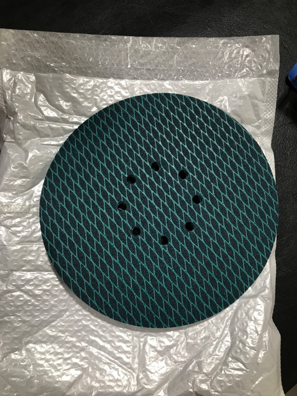 Photo 2 of 9 inch 8 Hole Sanding Disc Hook and Loop Drywall Sander Sandpaper 120 Grit for Material Removal resurfacing Wood Metal Blue Aluminum Oxide Anti Blocking Rhombus Cloth-Backed Disks 10 pack