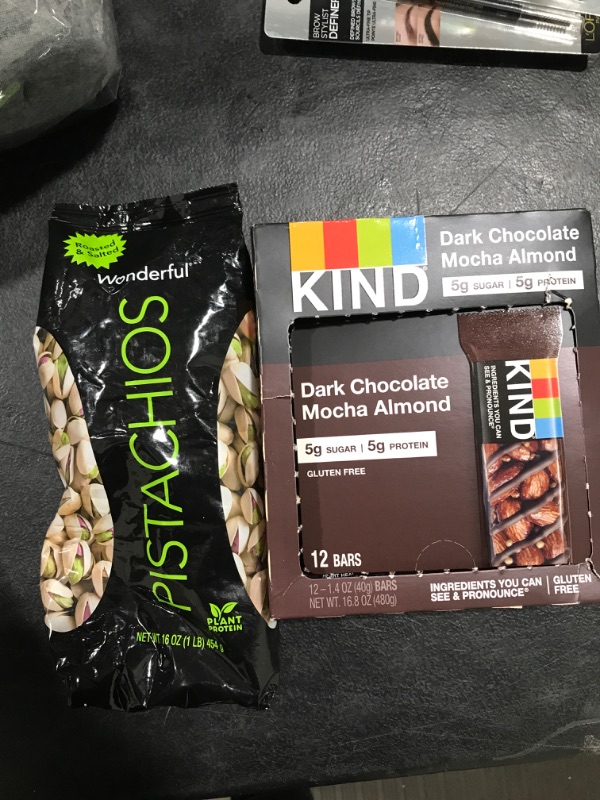 Photo 1 of 1 bag of Wonderful Pistachios Roasted & Salted - 16oz and 1 box of  Kind Nuts & Spices Bars Dark Chocolate Mocha Almond 12 Bars
