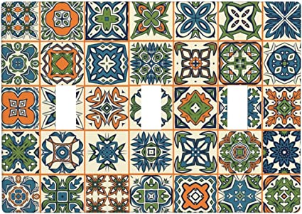 Photo 1 of 3 Gang Toggle Light Switch Plate Cover Decorative Triple Mexican Tiles for Kitchen Home Office Standard Size 4.5" x 6.38"