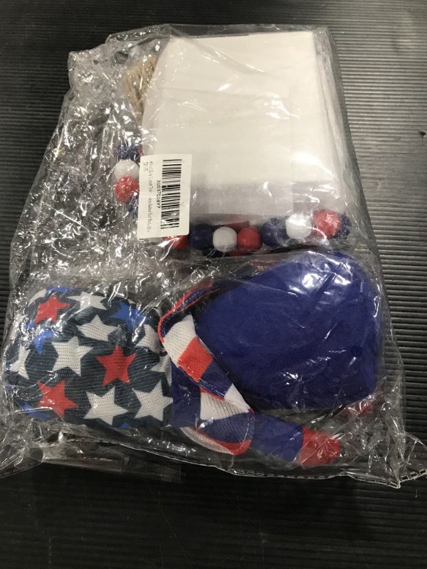 Photo 1 of 4th of July Decorations Tiered Tray Decor - Patriotic Gnome Plush - 3 Independence Day Wooden Signs - Wooden Garland with star for Home Table Memorial Day 4th of July Decorations (Tray Not Included)
