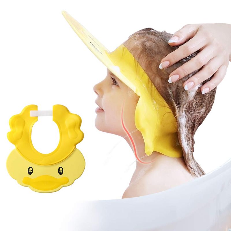 Photo 1 of Baby Shower Cap Silicone Shower Visor Bathing Hat, Maydolly Shower Cap Infants Soft Protection Safety Visor Cap for Toddler Children, Yellow
