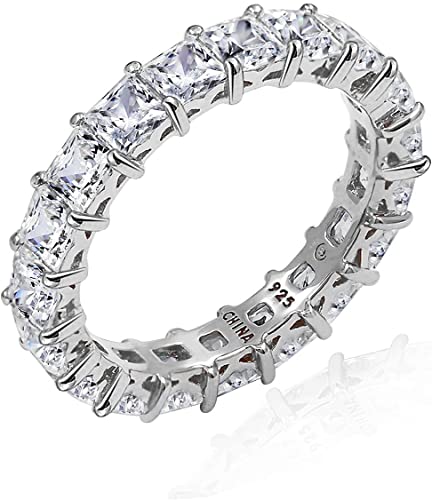 Photo 1 of Amazon Collection Platinum or Gold Plated Sterling Silver Princess Cut All-Around Band Ring made with Infinite Elements Zirconia
