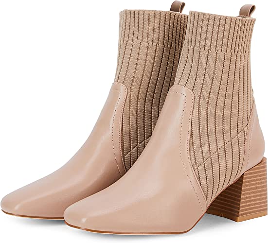 Photo 1 of Help me decide on this product: Womens Chelsea Boot Square Toe Stacked Chunky Heel Slip On High Top Elastic Block Heel Dress Sock Boots 