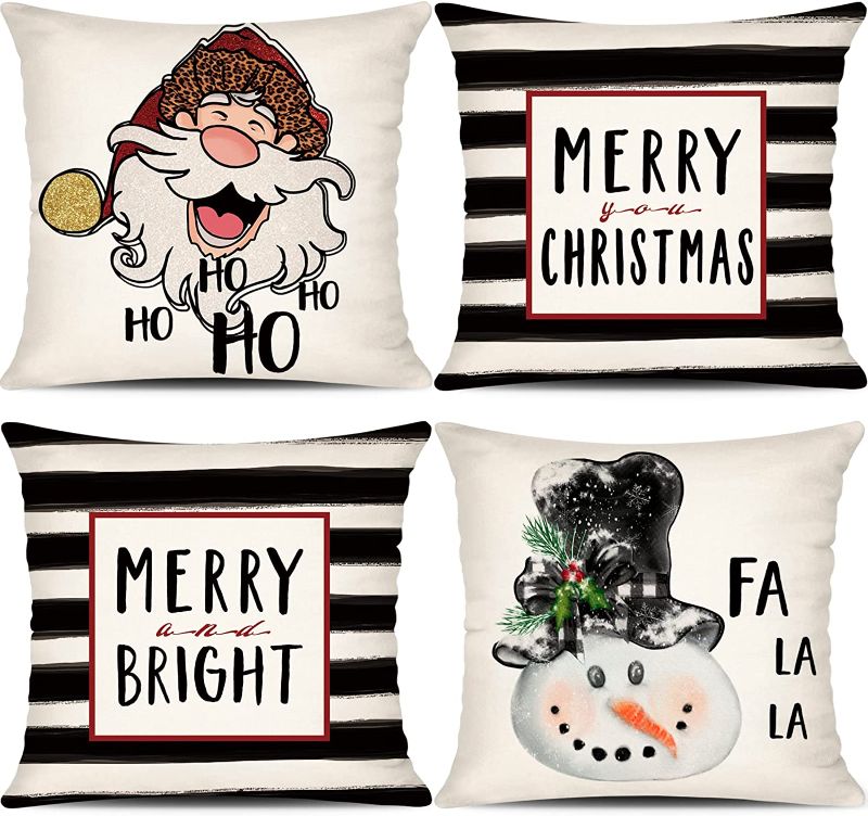 Photo 1 of 
JAZIPO Christmas Pillow Covers 22x22 Set of 4 for Christmas Decorations Stripes Santa Claus Snowman FA La La Merry Bright Christmas Throw Pillows Christmas...
